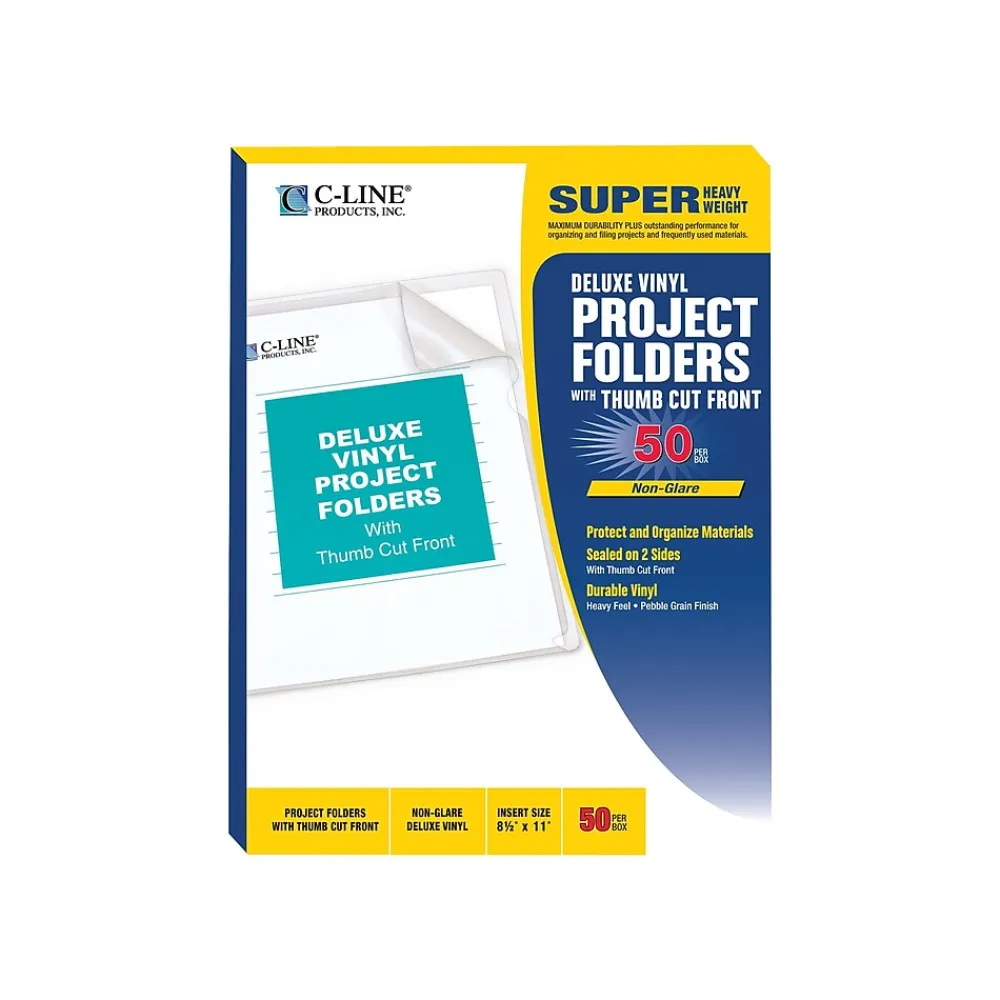 Pocket Folders|C-Line Deluxe Project Folders, Letter, Transparent, 50/Box (62138)