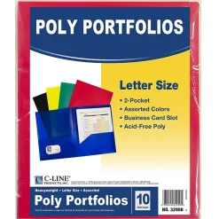 Pocket Folders|C-Line ® Heavyweight, 2-Pocket Portfolio, Assorted Colors, 10 Per Pack, 2 Packs (CLI32950-2)