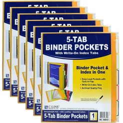 Dividers|C-Line Heavyweight Poly Binder Pocket with Write-On Tabs, Assorted Colors, 5/Pack, 6 Packs (CLI06650-6)