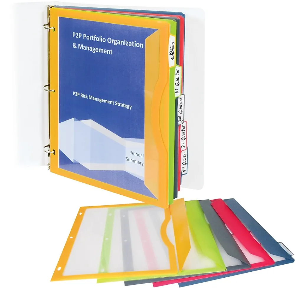Dividers|C-Line Heavyweight Poly Binder Pocket with Write-On Tabs, Assorted Colors, 5/Pack, 6 Packs (CLI06650-6)