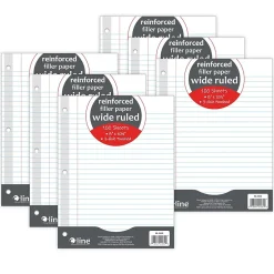 Filler Paper|C-Line Reinforced Wide Ruled Filler Paper, 8" x 10.5", 3-Hole Punched, 100 Sheets/Pack, 6/Bundle (CLI21032-6)