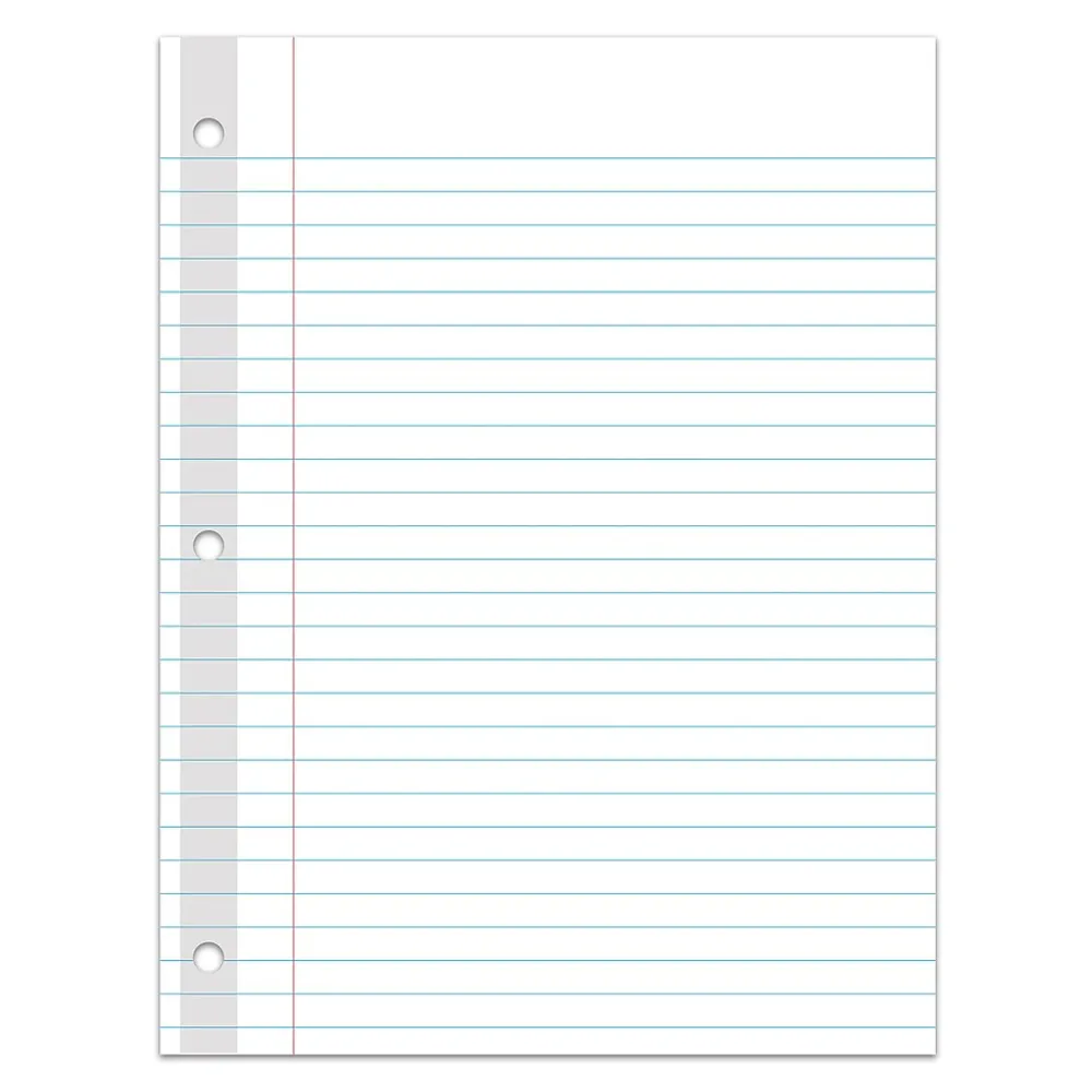 Filler Paper|C-Line Reinforced Wide Ruled Filler Paper, 8" x 10.5", 3-Hole Punched, 100 Sheets/Pack, 6/Bundle (CLI21032-6)