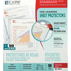 Sheet Protectors|C-Line Standard Weight Sheet Protectors, 11" x 8-1/2", Clear, 50/Box (62037)