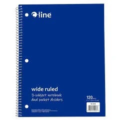 Subject Notebooks|C-Line 3-Subject Notebooks, Wide Ruled, 120 Sheets, Assorted Colors, 3/Bundle (CLI22046-3)