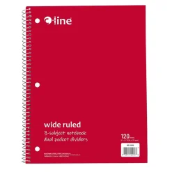 Subject Notebooks|C-Line 3-Subject Notebooks, Wide Ruled, 120 Sheets, Assorted Colors, 3/Bundle (CLI22046-3)