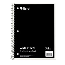 Subject Notebooks|C-Line 5-Subject Subject Notebooks, Wide Ruled, 180 Sheets, Assorted Colors, 3/Bundle (CLI22051-3)