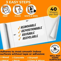 Dry Erase*All Things Cling Cling-rite Removable Dry Erase Sheets Roll, 100' Roll, White (CGS1003CLINGRITE)