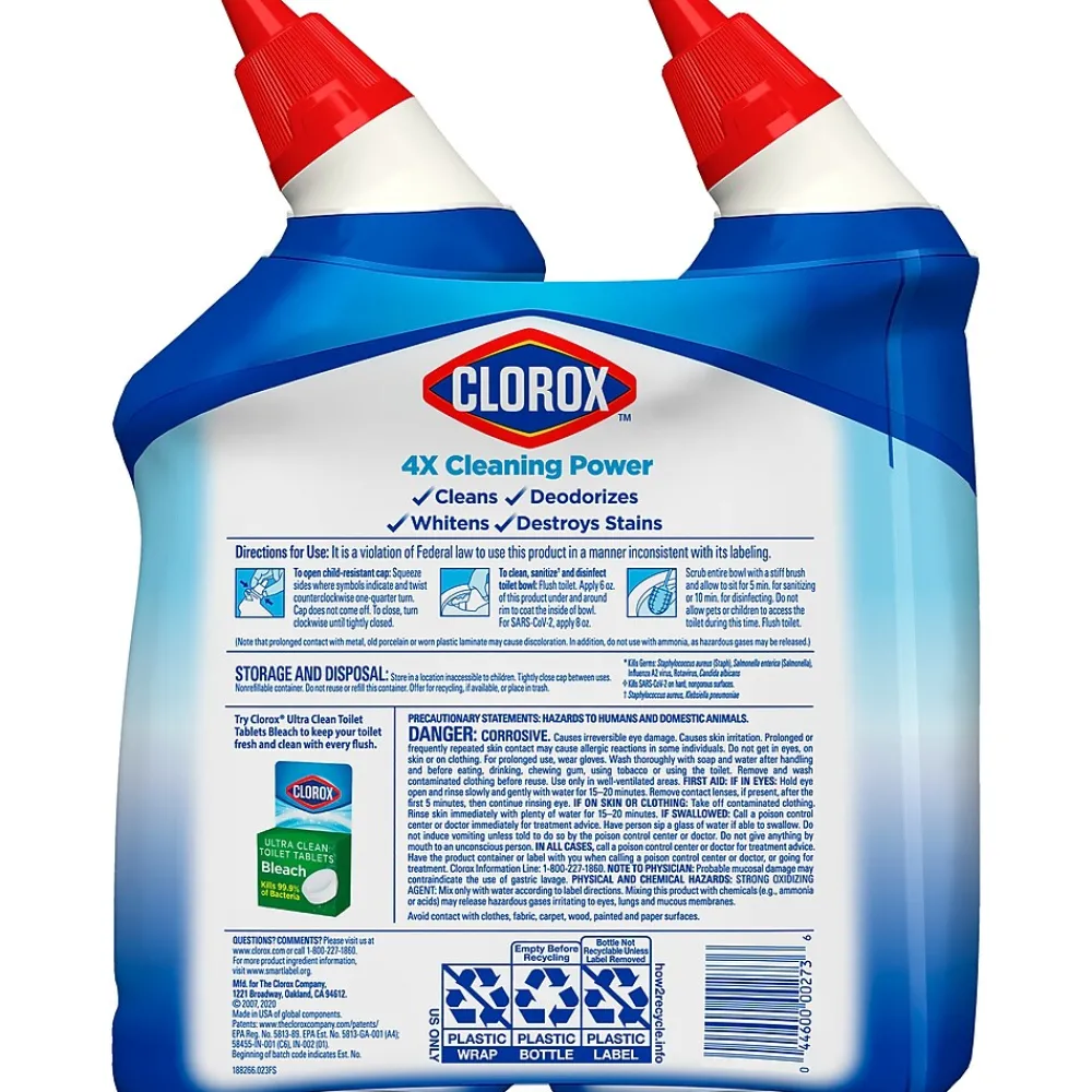Disinfecting Toilet Bowl Cleaner with Bleach, Rain Clean Scent, 24 Oz., 2/Pack (00273)<Clorox Best