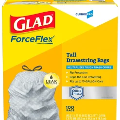 CloroxPro ForceFlex 13 Gallon Tall Kitchen Trash Bag, 23.75" x 24.88", Low Density, .72 mil, Gray, 100/Box (70427)<Glad Hot