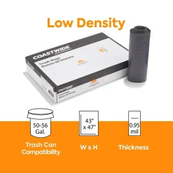 ™ 50-56 Gallon Trash Bag, 43" x 47", Low Density, 0.95 mil, Gray, 100 Bags/Box (CW50715)<Coastwide Professional