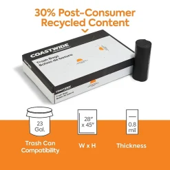 ™ 23 Gallon Trash Bag with 30% PCR, 28" x 45", Low Density, 0.8 mil, Black, 250 Bags/Box (CW62422)<Coastwide Professional Sale