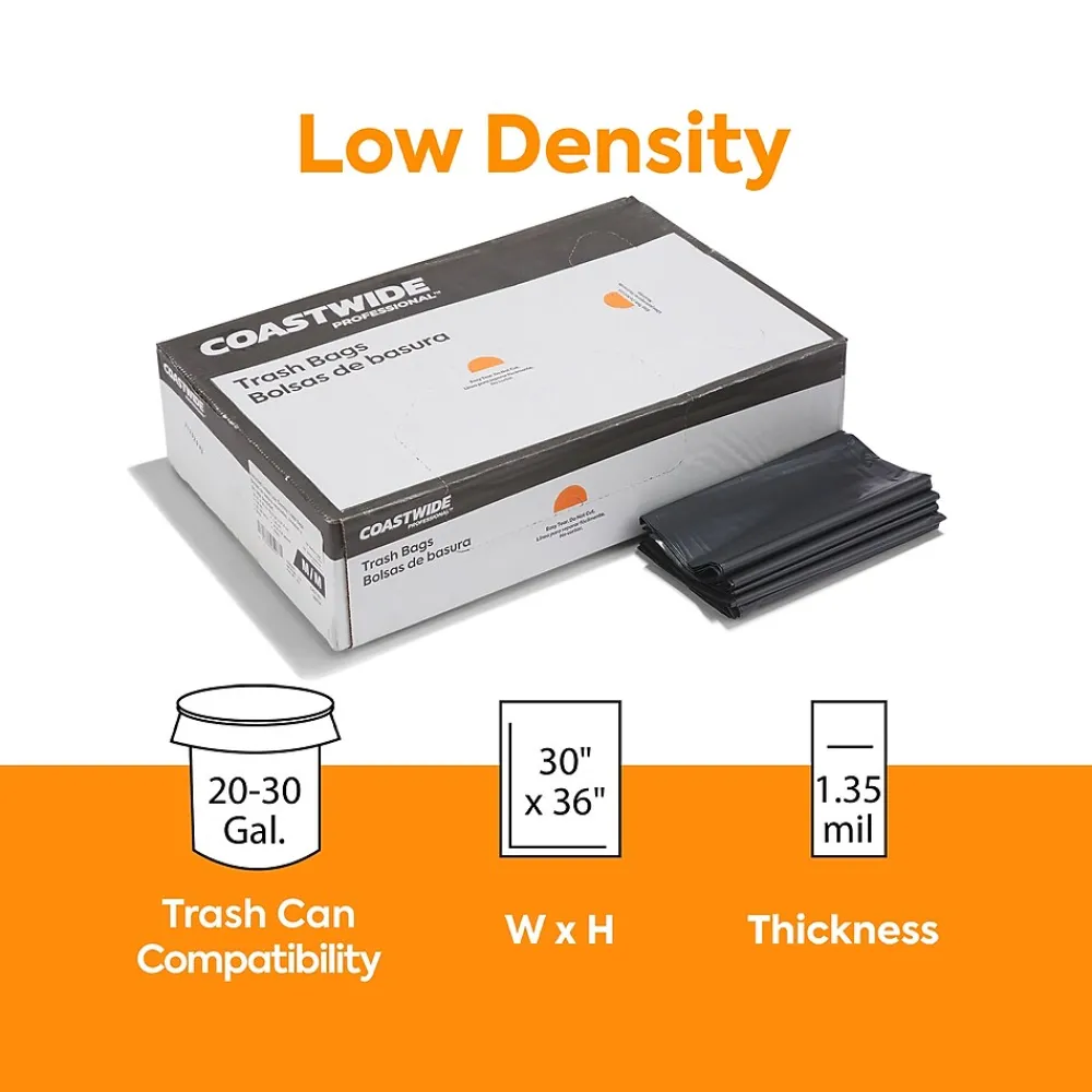 ™ 20-30 Gallon Trash Bag, 30" x 36", Low Density, 1.35 mil, Black, 150 Bags/Box (CW21761)<Coastwide Professional New