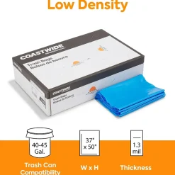 ™ 40-45 Gallon Biohazard Bag, Low Density, 1.3 mil, Blue, 150 Bags/Box (CW50712)<Coastwide Professional Hot