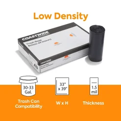 ™ 30-33 Gallon Trash Bag, 33" x 39", Low Density, 1.5 mil, Black, 100 Bags/Box (CW25530)<Coastwide Professional