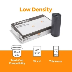 ™ 40-45 Gallon Trash Bag, 40" x 46", Low Density, 1.5 mil, Black, 100 Bags/Box (CW25532)<Coastwide Professional Outlet