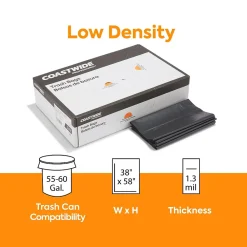 ™ 55-60 Gallon Trash Bag, 38" x 58", Low Density, 1.3 mil, Black, 100 Bags/Box (CW22342)<Coastwide Professional Online