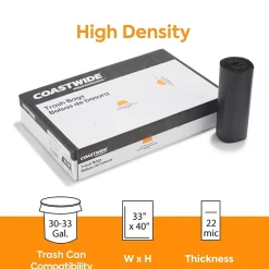 ™ 30-33 Gallon Trash Bag, 33" x 40", High Density, 22 mic, Black, 200 Bags/Box (CW17969)<Coastwide Professional New