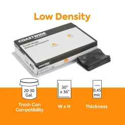 ™ 20-30 Gallon Trash Bag, 30" x 36", Low Density, 0.45 mil, Black, 250 Bags/Box (CW18182)<Coastwide Professional Best