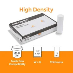 ™ 30-33 Gallon Trash Bag, 33" x 40", High Density, 12 mic, Natural, 250 Bags/Box (CW18199)<Coastwide Professional New