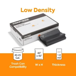 ™ 40-45 Gallon Trash Bag, 40" x 46", Low Density, 1.8 mil, Black, 100 Bags/Box (CW18208)<Coastwide Professional Best