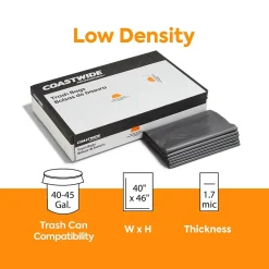 ™ 40-45 Gallon Trash Bag, 39" x 47", Low Density, 1.7 mil, Silver, 50 Bags/Box (CW18189)<Coastwide Professional Hot