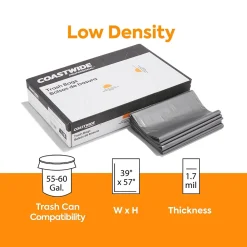 ™ 55-60 Gallon Trash Bag, 39" x 57", Low Density, 1.7 mil, Silver, 50 Bags/Box (CW18190)<Coastwide Professional Clearance