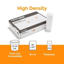 ™ 55-60 Gallon Trash Bag, 38" x 60", High Density, 14 mic, Natural, 200 Bags/Box (CW18201)<Coastwide Professional Clearance