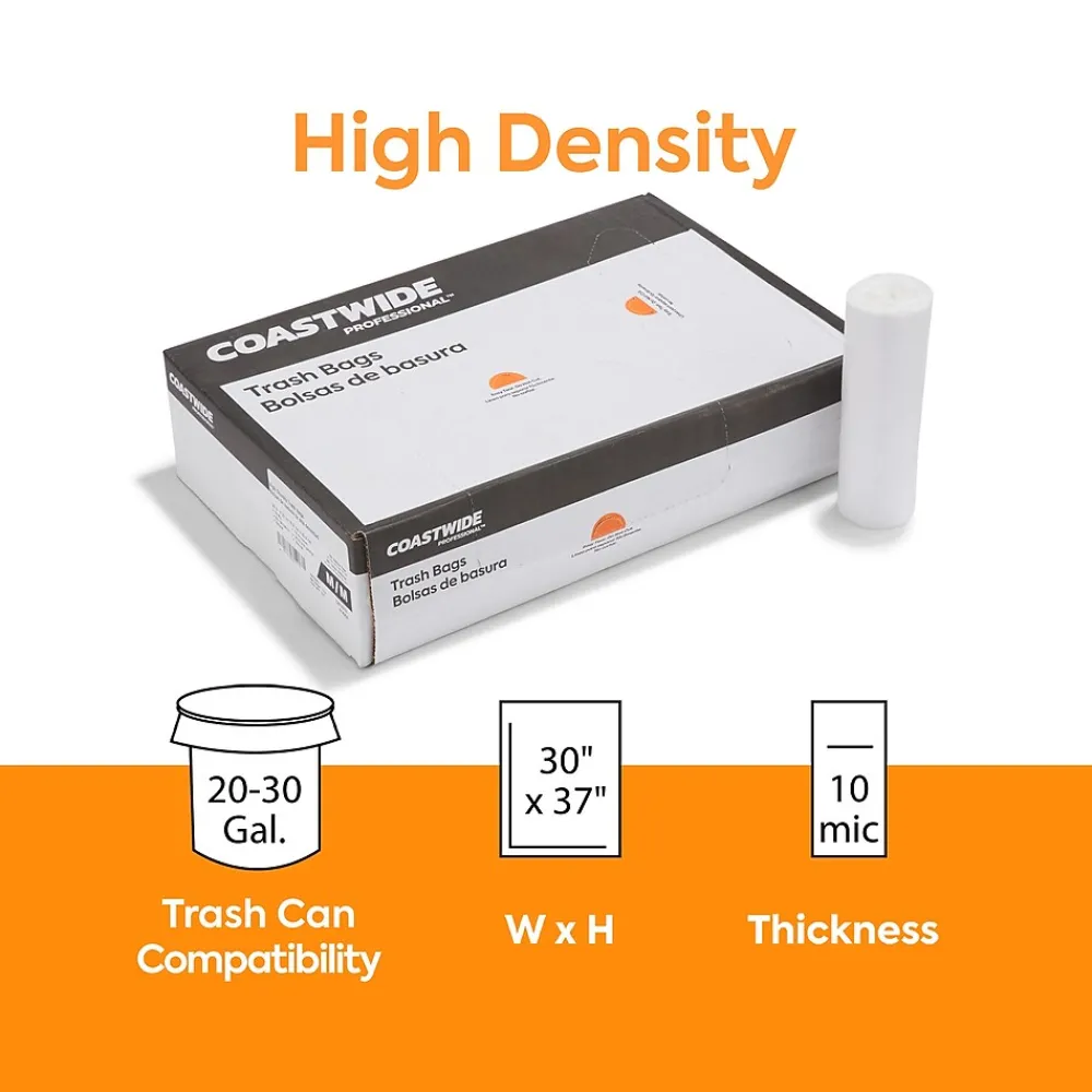 ™ 20-30 Gallon Trash Bag, 30" x 37", High Density, 10 mic, Natural, 500 Bags/Box (CW18197)<Coastwide Professional Best