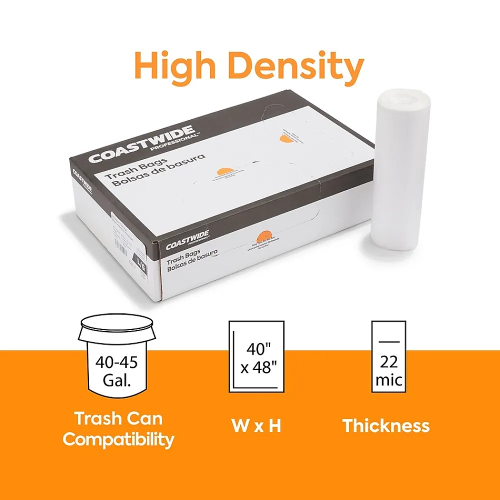 ™ 40-45 Gallon Trash Bag, 40" x 48", High Density, 22 mic, Natural, 150 Bags/Box (CW19248)<Coastwide Professional New