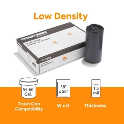 ™ 55-60 Gallon Trash Bag, 38" x 58", Low Density, 1.5 mil, Clear, 100 Bags/Box (CW57404)<Coastwide Professional Outlet