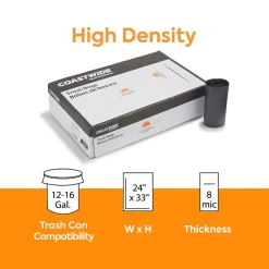 ™ 12-16 Gallon Trash Bag, 24" x 33", High Density, 8 mic, Black, 1000 Bags/Box (CW50709)<Coastwide Professional