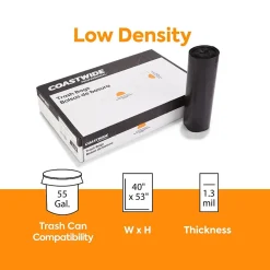 ™ AccuFit 55 Gallon Trash Bag, 40" x 53", Low Density, 1.3 mil, Black, 100 Bags/Box (CW22753)<Coastwide Professional Clearance