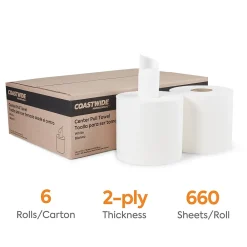 Coastwide Professional ™ Centerpull Paper Towel, 2-Ply, White, 660 Sheets/Roll, 6 Rolls/Carton (CW26115)