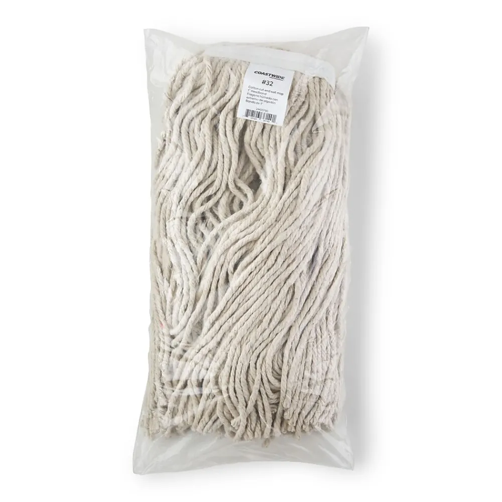 ™ Cut-End Wet Mop Head, #32, Cotton, 1" Headband, White (CW57745)<Coastwide Professional Outlet