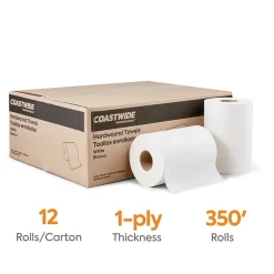 Coastwide Professional ™ Hardwound Paper Towels, 1-Ply, 350 ft./Roll, 12 Rolls/Carton (CW21813)