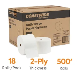 ™ J-Series 2-Ply Small Core Bath Tissue, White, 1500 Sheets/Roll, 18 Rolls/Carton (CWJBT-1500)<Coastwide Professional Hot