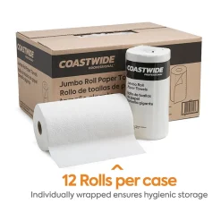 Coastwide Professional Jumbo Kitchen Rolls Paper Towel, 2-Ply, White, 250 Sheets/Roll, 12 Rolls/Carton (CW21806)