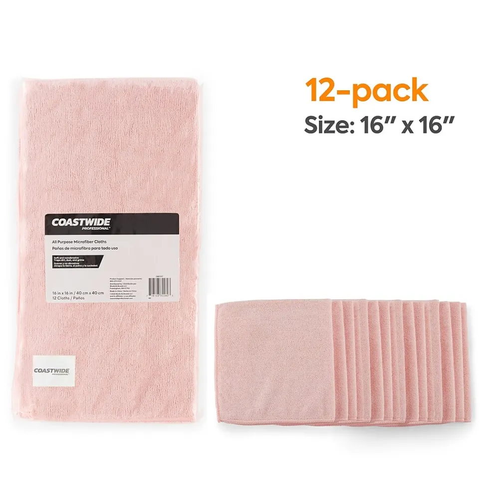 ™ Microfiber Wipers, Pink, 12/Pack (CW57317)<Coastwide Professional Discount