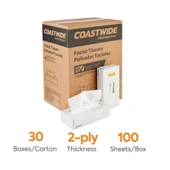 ™ Recycled Facial Tissue, 2-Ply, 100 Sheets/Box, 30 Boxes/Carton (CW57776)<Coastwide Professional Discount