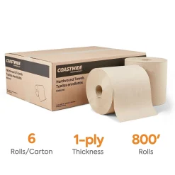 Coastwide Professional ™ Recycled Hardwound Paper Towels, 1-ply, 800 ft./Roll, 6 Rolls/Carton (CW21812)