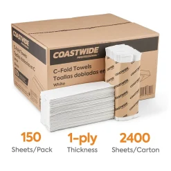 Coastwide Professional ™ Recycled C-Fold Paper Towels, 1-Ply, 150 Sheets/Pack, 2400 Sheets/Carton (CW25383)
