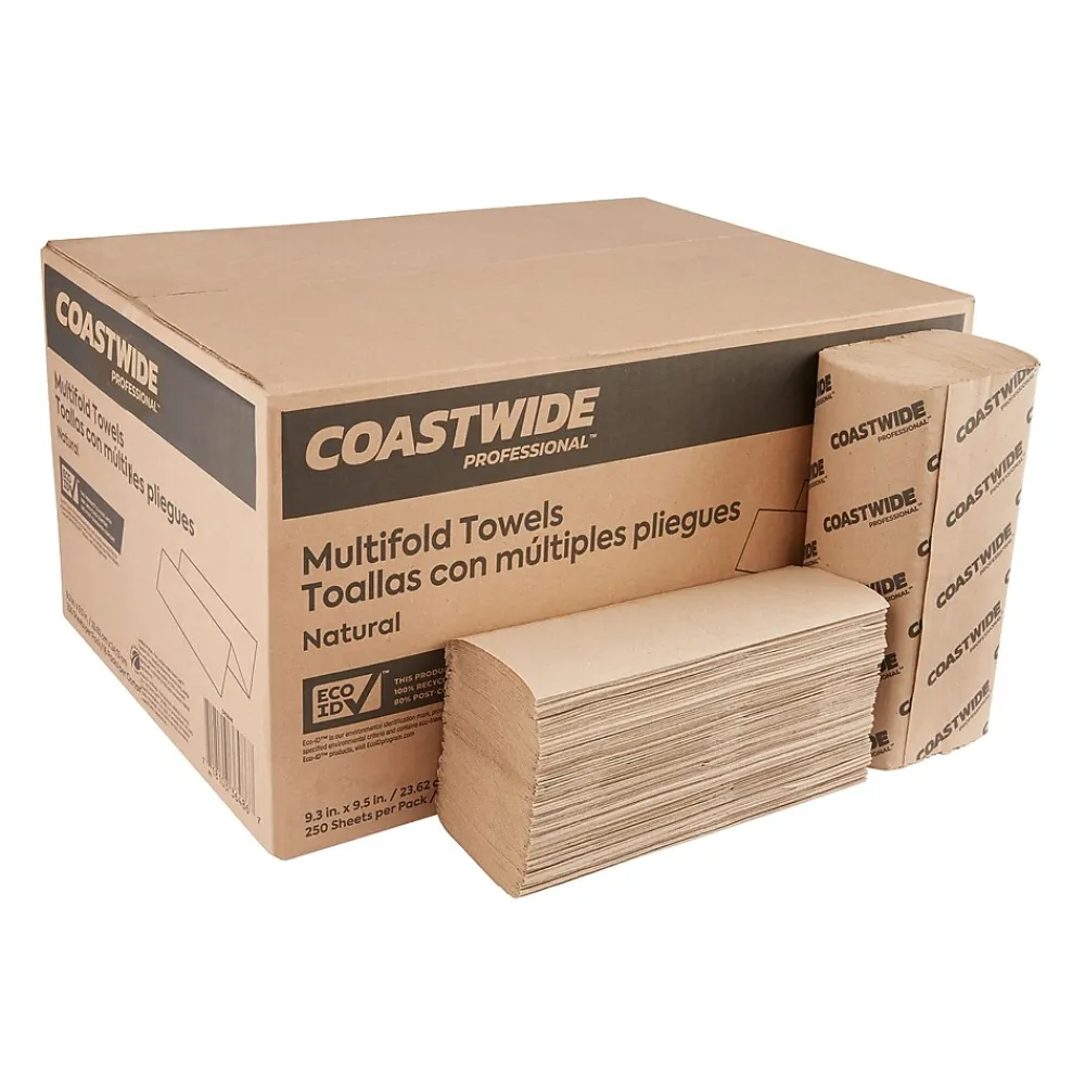 Coastwide Professional ™ Recycled Multifold Paper Towels, 1-ply, 250 Sheets/Pack, 16 Packs/Carton (CW25228)
