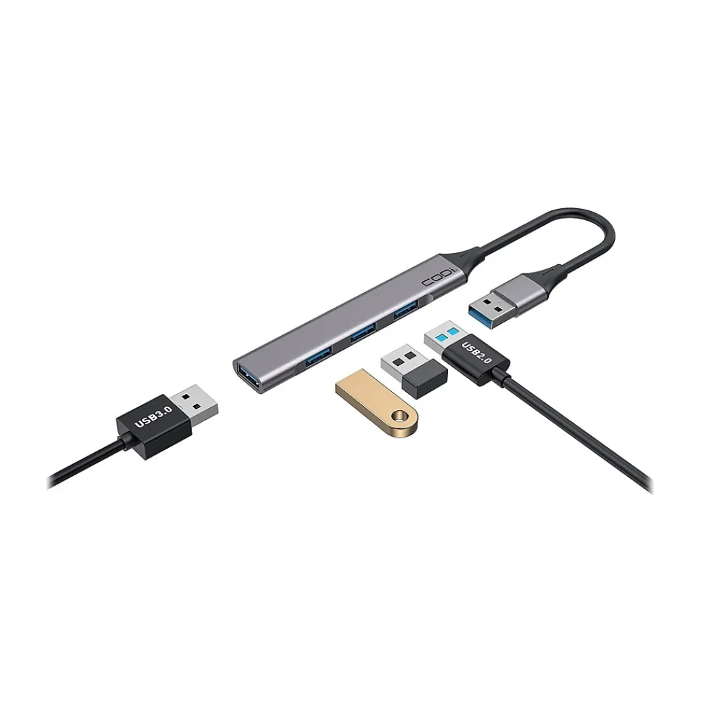 CODi 4-Port USB-A Hub, Silver (A01113)