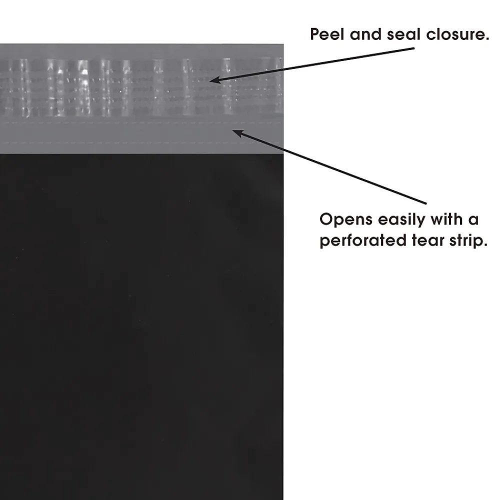 Clearance Partners Brand Colored Poly Mailers, Black, 12" x 15-1/2", 100/Case