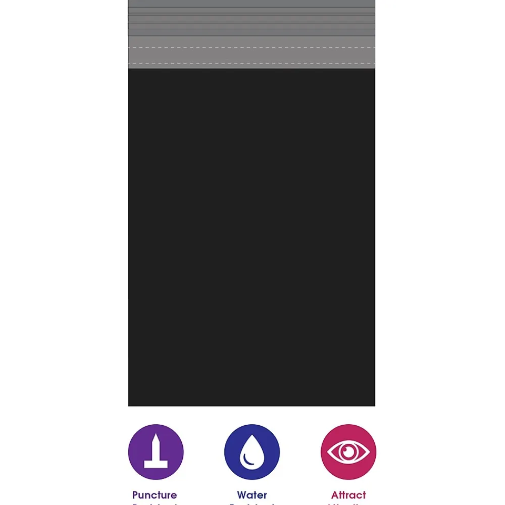 Clearance Partners Brand Colored Poly Mailers, Black, 12" x 15-1/2", 100/Case