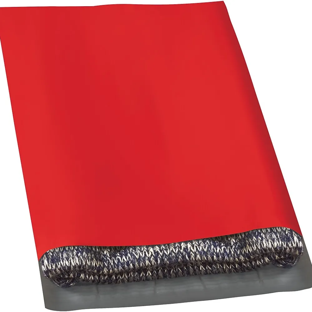 Clearance Partners Brand Colored Poly Mailers, Red, 12" x 15-1/2", 100/Case