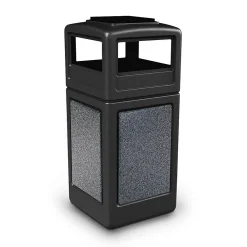 Products® 42gal Square StoneTec® Trash Can with Ashtray Dome Lid, Black/Pepperstone Panels (72051399)<Commercial Zone Hot