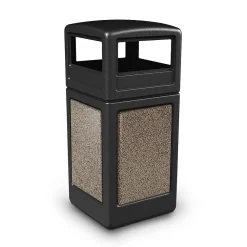 Products® 42gal Square StoneTec® Trash Can with Dome Lid, Black with Riverstone Panels (72045299)<Commercial Zone Online