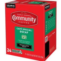 Community Coffee Cafe Special Decaf Coffee Keurig® K-Cup® Pods, Medium Dark Roast, 24/Box (5000374327)