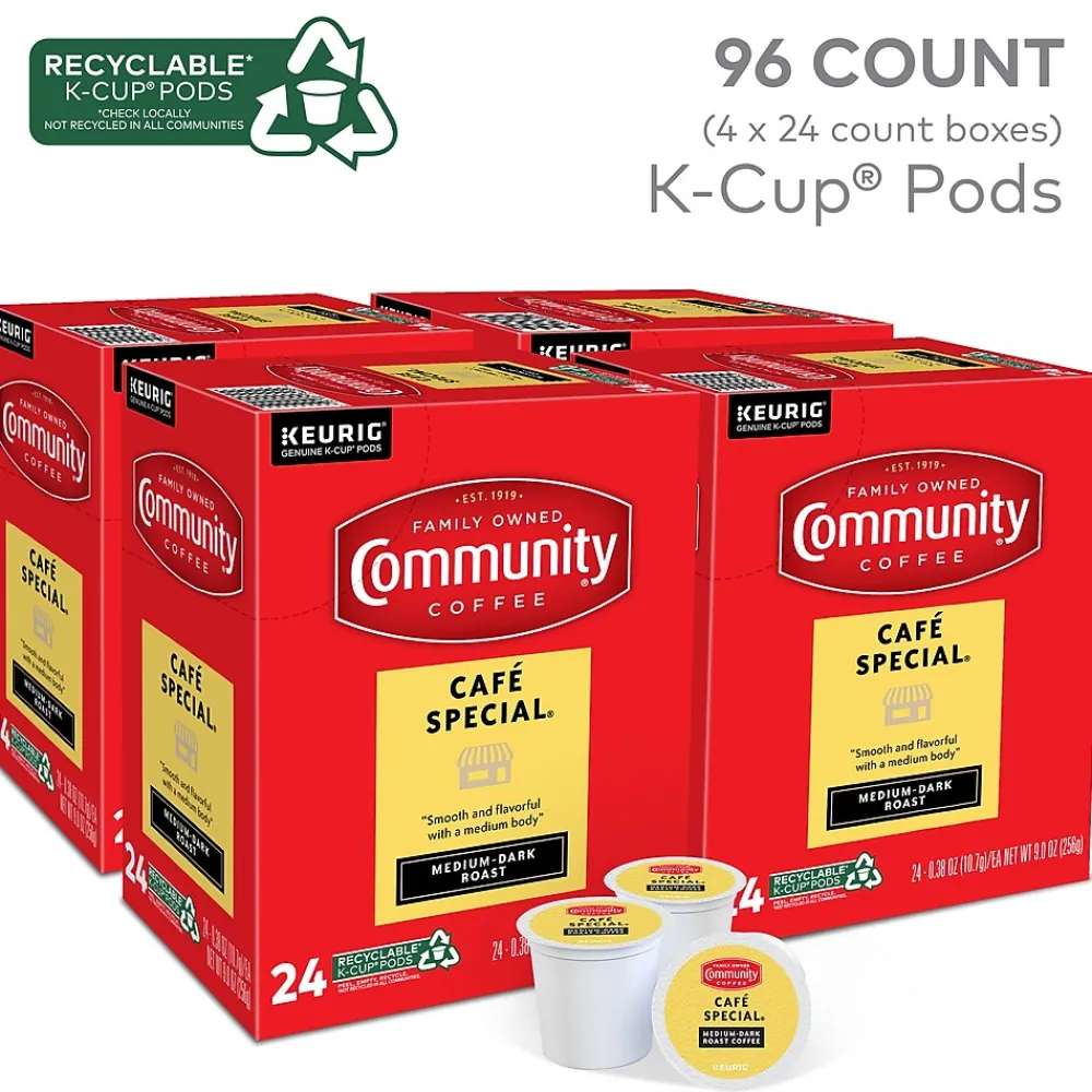 Community Coffee Cafe Special Coffee, Keurig K-Cup Pod, Medium-Dark Roast, 96/Carton (5000374325CT)